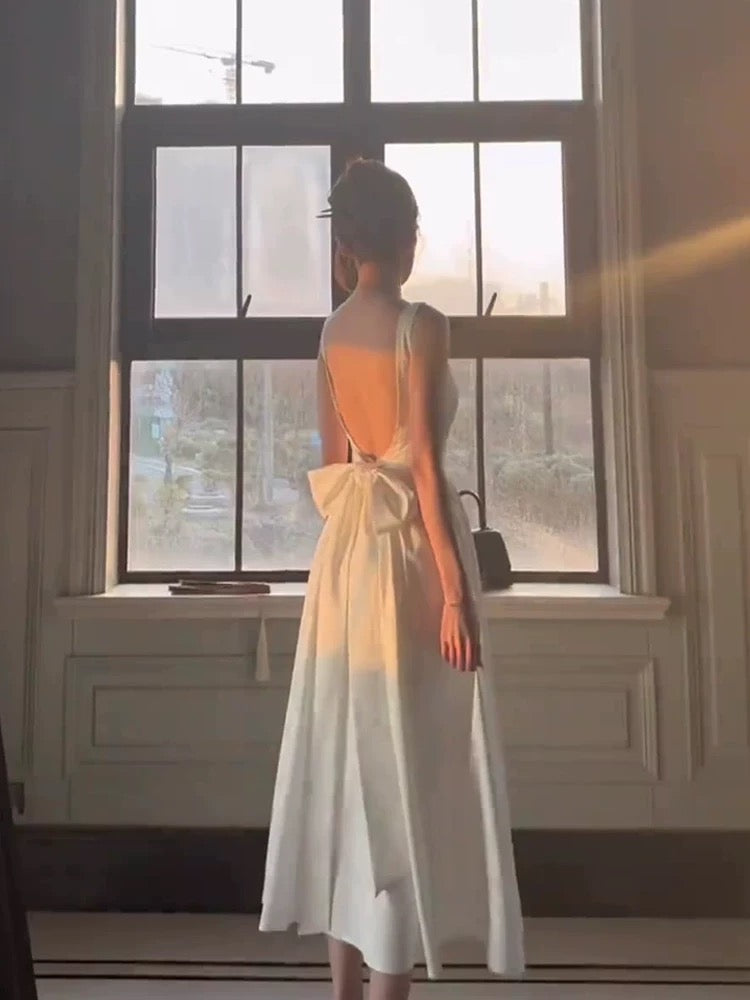 Vintage A Line Square Neckline White Sleeveless Satin Prom Dresses Birthday Party Dress C3657