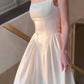Vintage A Line Square Neckline White Sleeveless Satin Prom Dresses Birthday Party Dress C3657