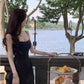 Vintage Mermaid Spaghetti Straps Black Lace Sleeveless Prom Dresses Birthday Party Dress C3660