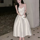 Vintage A Line Spaghetti Straps Satin Ivory Sleeveless Prom Dresses Birthday Party Dress C3662
