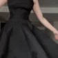 Vintage A Line Spaghetti Straps Satin Black Sleeveless Prom Dresses Birthday Party Dress C3664