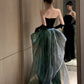 Modest Mermaid Strapless Black Sleeveless Prom Dress Formal Evening Dresses With Gloves C3673