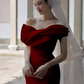 Sexy sirène hors de l'épaule Satin longues robes de bal bordeaux C36