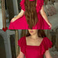 Sexy A line Square Neckline Hot Pink Prom Dress Party Evening Dress C3709