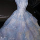 Fairytale A Line Strapless Light Sky Blue Tulle Sleeveless Prom Dress Evening Dresses C3735