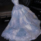 Fairytale A Line Strapless Light Sky Blue Tulle Sleeveless Prom Dress Evening Dresses C3735