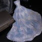 Fairytale A Line Strapless Light Sky Blue Tulle Sleeveless Prom Dress Evening Dresses C3735
