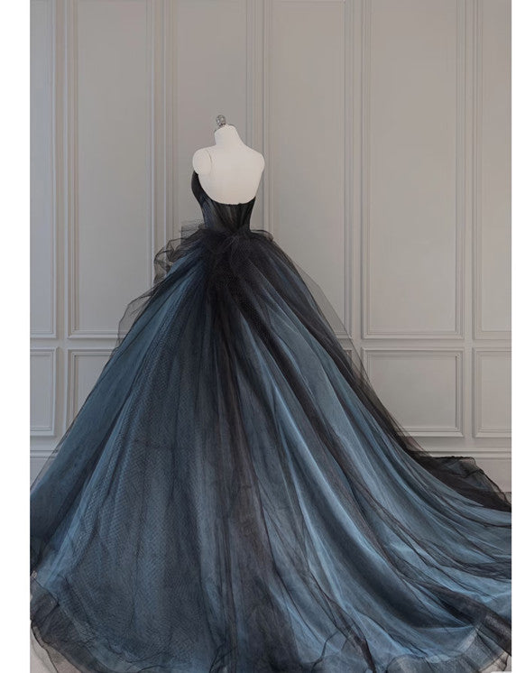 Robe de bal vintage sans bretelles bleue longue robe de bal rétro des années 1950 C3736