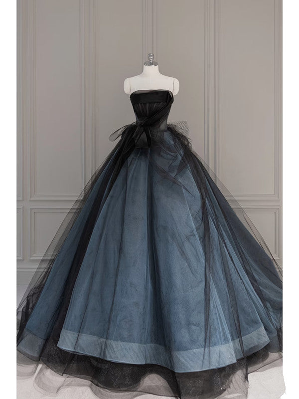 Robe de bal vintage sans bretelles bleue longue robe de bal rétro des années 1950 C3736