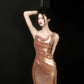Sexy Sheath Straps Sequin Gold Prom Dresses Party Evening Dress With Ruffles C3737