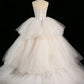 Chic Ball Gown Strapless Sleeveless White Tulle Wedding Dresses With Ruffles C3740