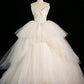 Chic Ball Gown Strapless Sleeveless White Tulle Wedding Dresses With Ruffles C3740