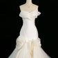 Chic Mermaid Strapless Sleeveless White Satin Wedding Dresses With Ruffles C3742