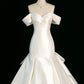 Chic Mermaid Strapless Sleeveless White Satin Wedding Dresses With Ruffles C3743