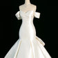 Chic Mermaid Strapless Sleeveless White Satin Wedding Dresses With Ruffles C3743