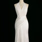 Chic Sheath Halter Sleeveless White Satin Wedding Dresses With Ruffles C3744