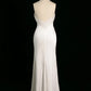 Chic Sheath Halter Sleeveless White Satin Wedding Dresses With Ruffles C3744