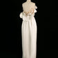 Chic Sheath Strapless Sleeveless Ivory Satin Wedding Dresses With Flowers C3747