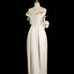 Chic Sheath Strapless Sleeveless Ivory Satin Wedding Dresses With Flowers C3747