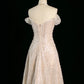 Vintage Sheath Off The Shoulder Sequin Champagne Wedding Dresses With Beads C3748