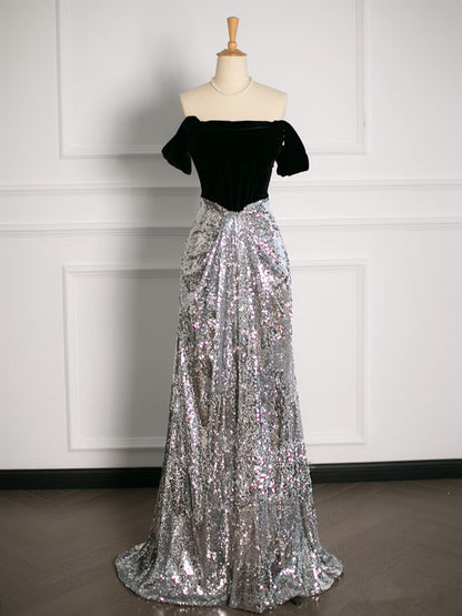 Sexy A Line Off The Shoulder Sequin Prom Dresses Party Evening Dress With Ruffles C3751