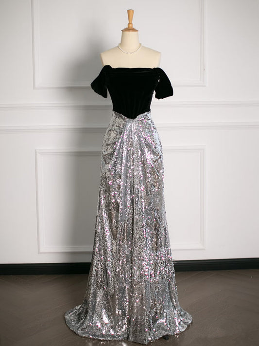 Sexy A Line Off The Shoulder Sequin Prom Dresses Party Evening Dress With Ruffles C3751