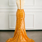 Sexy Mermaid Scoop Neckline Orange Sequin Prom Dresses Party Evening Dress With Beads C3753