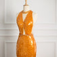 Sexy Mermaid Scoop Neckline Orange Sequin Prom Dresses Party Evening Dress With Beads C3753