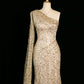 Sexy Mermaid One Shoulder Slit Sequin Prom Dresses Party Evening Dress C3754