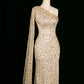 Sexy Mermaid One Shoulder Slit Sequin Prom Dresses Party Evening Dress C3754