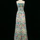Robe de soirée longue vintage à paillettes et à fleurs, coupe trapèze, sans bretelles, C3756