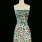 Robe de soirée longue vintage à paillettes et à fleurs, coupe trapèze, sans bretelles, C3756