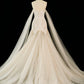 Vintage Mermaid Off The Shoulder Tulle Champagne Wedding Dresses With Pearls C3758