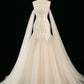 Vintage Mermaid Off The Shoulder Tulle Champagne Wedding Dresses With Pearls C3758
