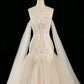 Vintage Mermaid Off The Shoulder Tulle Champagne Wedding Dresses With Pearls C3758