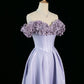Pretty A Line Off The Shoulder Lilac Long Floral Prom Dresses Party Evening Dress C3759