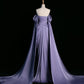 Pretty A Line Off The Shoulder Grape Satin Long Prom Dresses Party Evening Dress C3760