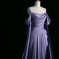 Pretty A Line Off The Shoulder Grape Satin Long Prom Dresses Party Evening Dress C3760