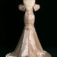 Pretty Mermaid Off The Shoulder Satin Long Champagne Prom Dresses Party Evening Dress C3762