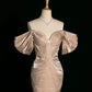 Pretty Mermaid Off The Shoulder Satin Long Champagne Prom Dresses Party Evening Dress C3762