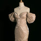 Pretty Mermaid Off The Shoulder Satin Long Champagne Prom Dresses Party Evening Dress C3762
