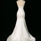 Luxury Mermaid Halter Sleeveless White Satin Wedding Dresses With Pearls C3766