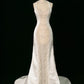 Luxury Mermaid Halter Sleeveless White Satin Wedding Dresses With Pearls C3766