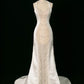 Luxury Mermaid Halter Sleeveless White Satin Wedding Dresses With Pearls C3766