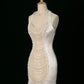 Luxury Mermaid Halter Sleeveless White Satin Wedding Dresses With Pearls C3766
