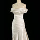 Classy Mermaid Off The Shoulder Ivory Satin Wedding Dresses With Ruffles C3767