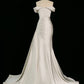 Classy Mermaid Off The Shoulder Ivory Satin Wedding Dresses With Ruffles C3767