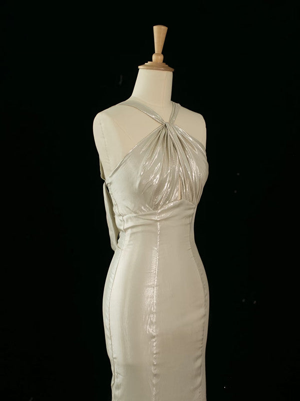 Pretty Mermaid Halter Sequin Long Prom Dresses Party backless Evening Dress C3768