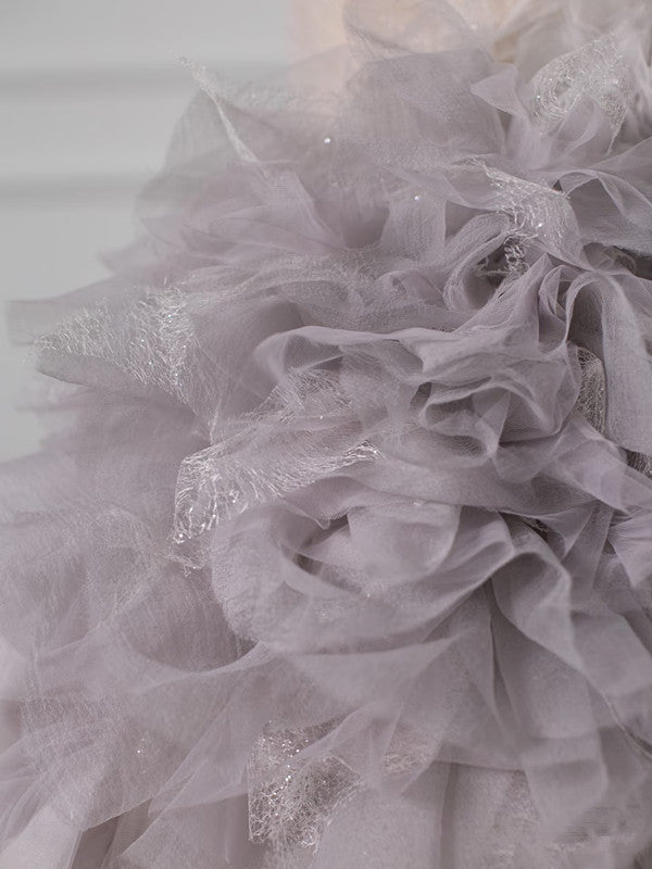 Pretty Mermaid Strapless Lilac Tulle Long Prom Dresses Party Gown Evening Dress C3771