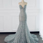 Pretty Mermaid High Neckline Sequin Long Prom Dresses Party Gown Evening Dress C3774